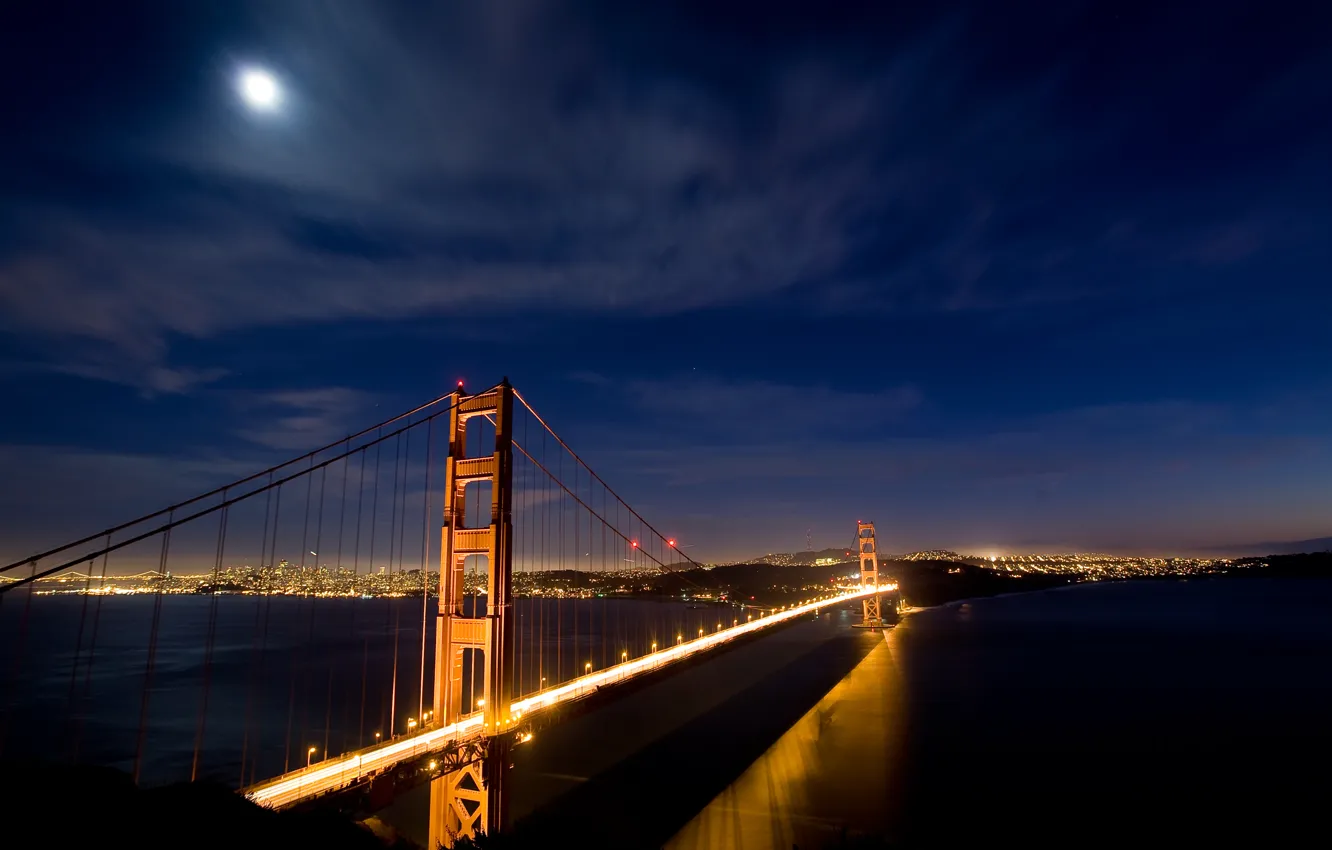Photo wallpaper night, bridge, lights, San Francisco, Golden gate, USA, Night, golden gate bridge