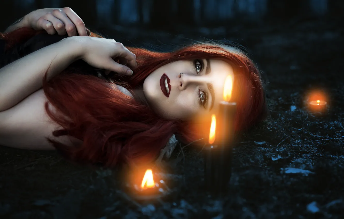 Photo wallpaper girl, mood, candles, makeup, piercing, red hair, retouching, Mine Miraculous