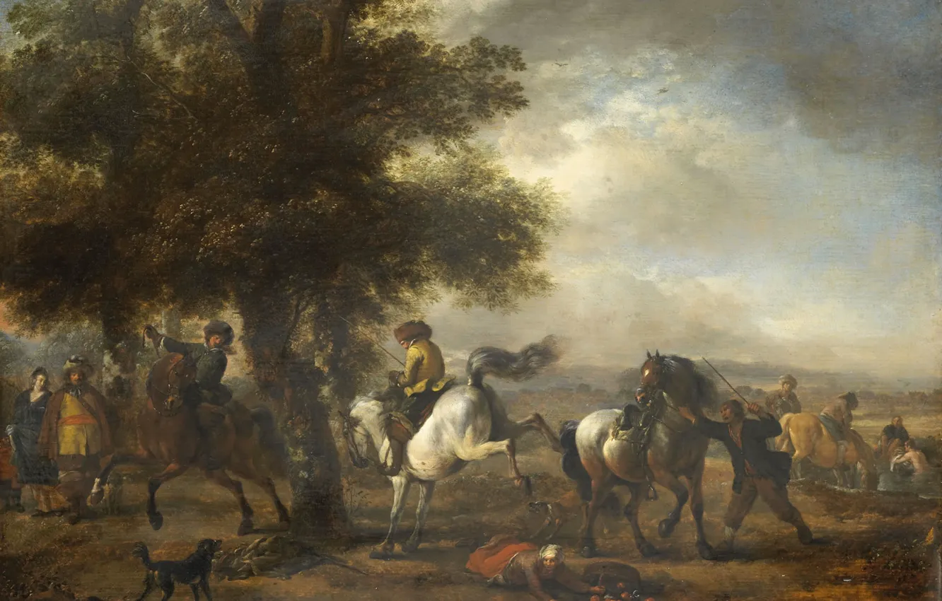 Photo wallpaper trees, landscape, oil, picture, Philips Bowerman, French Rider