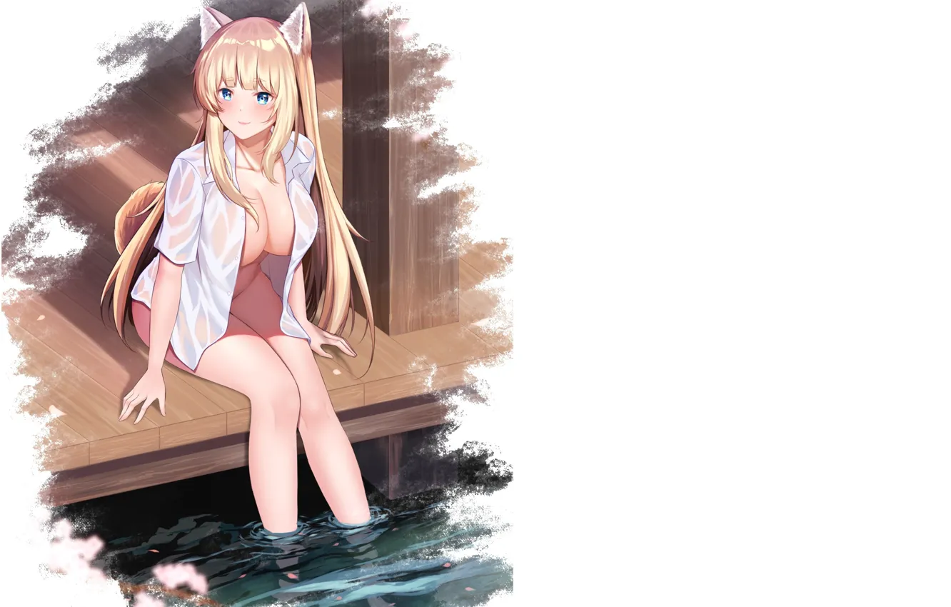 Photo wallpaper girl, hot, sexy, fox, boobs, anime, water, pretty