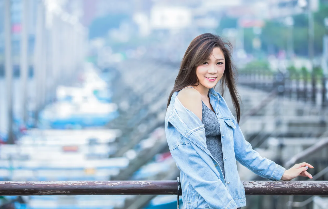 Photo wallpaper look, pose, model, portrait, makeup, brunette, hairstyle, railings