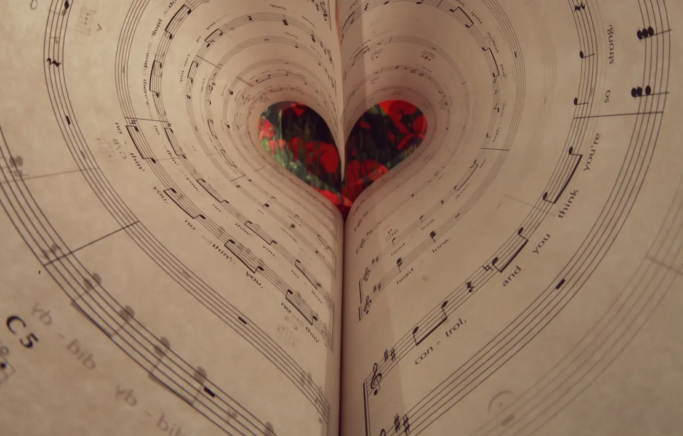 Photo wallpaper notes, heart, music