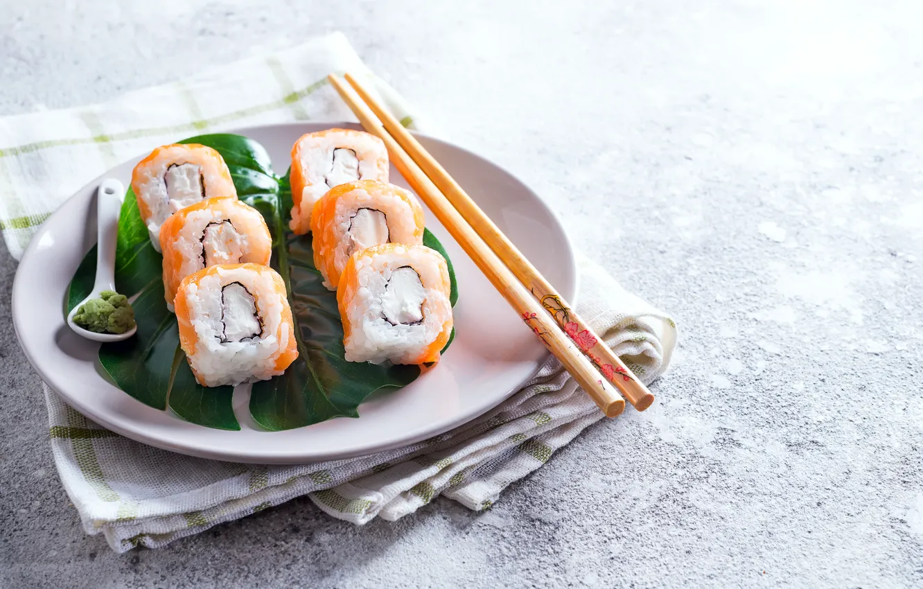 Photo wallpaper fish, figure, rolls, Japanese cuisine