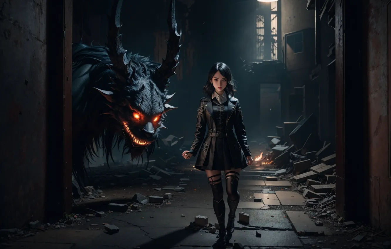 Photo wallpaper brunette, the demon, mouth, girl, demon, evil, the devil, girl