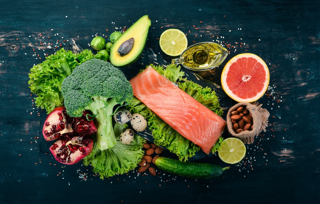 Photo wallpaper fruits, fish, vegetables