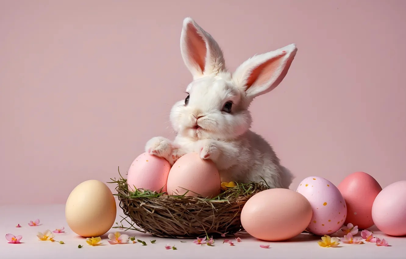 Photo wallpaper look, holiday, eggs, spring, rabbit, Easter, face, Bunny