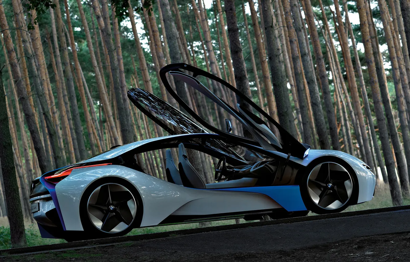 Photo wallpaper auto, Concept, forest, BMW, the door, Vision, EfficientDynamics