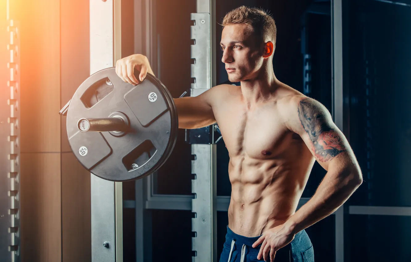 Photo wallpaper tattoo, men, pose, fitness