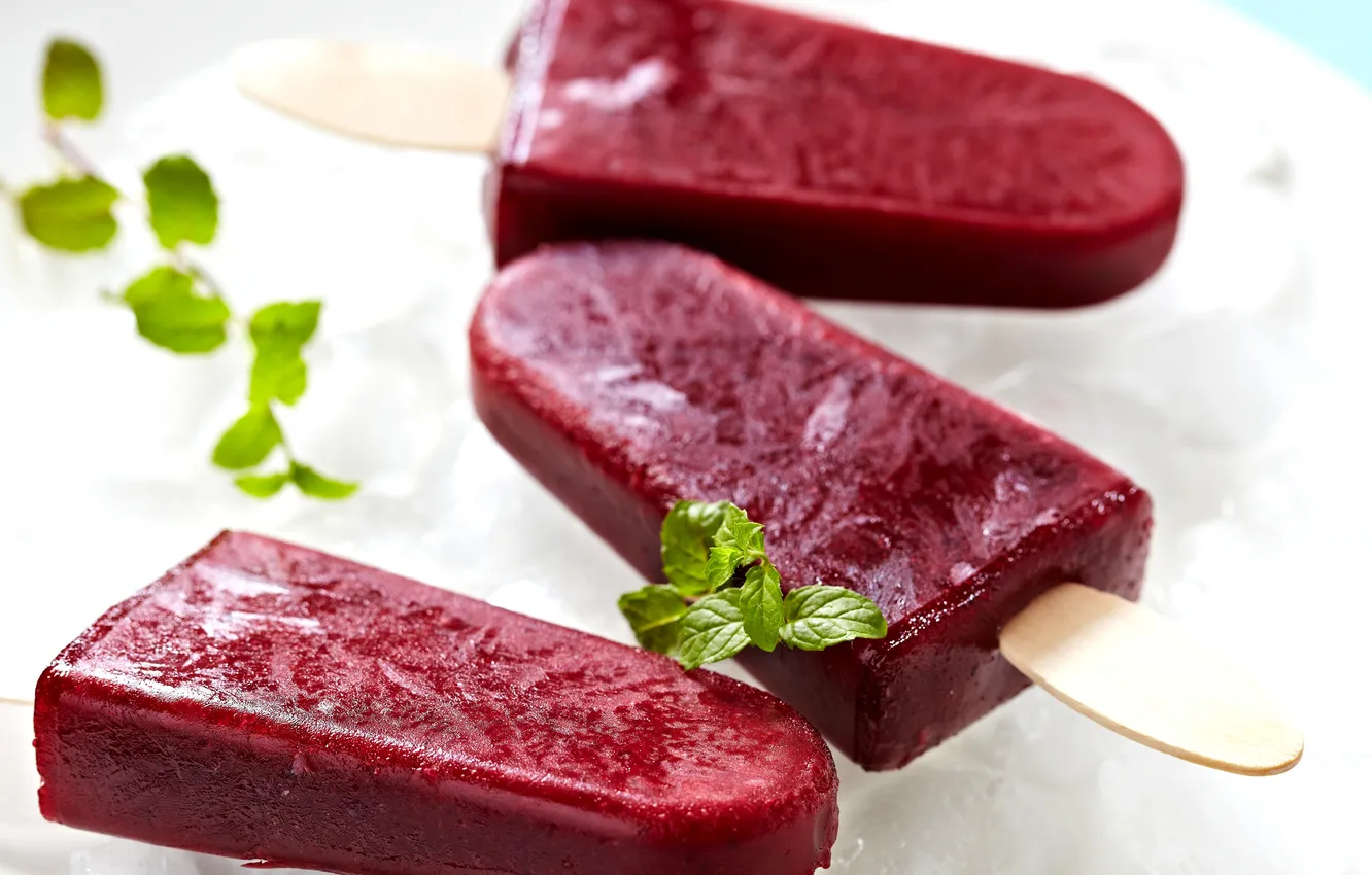 Photo wallpaper ice, food, sticks, ice cream, dessert, berry, sorbet