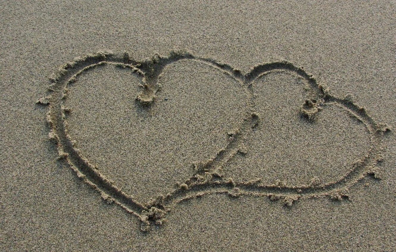 Photo wallpaper sand, beach, mood, heart, hearts