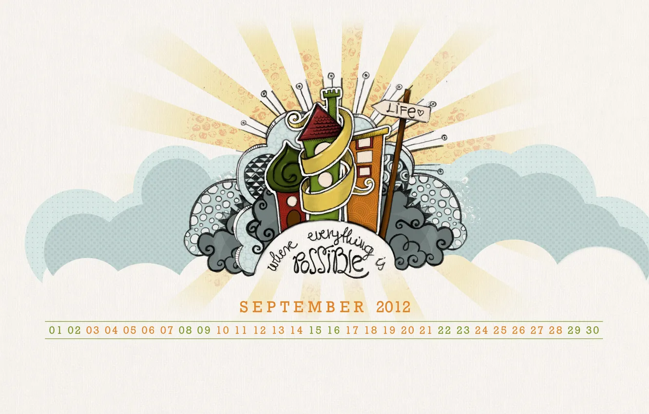 Photo wallpaper autumn, the sun, clouds, castle, figure, a month, figures, 2012