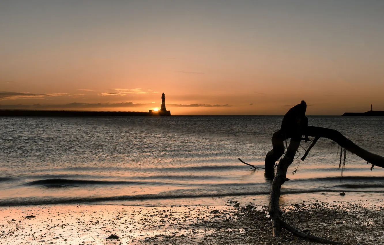 Photo wallpaper sea, landscape, sunset, lighthouse