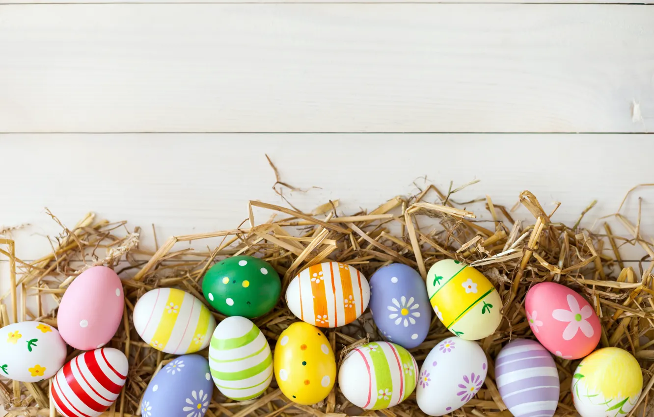 Photo wallpaper colorful, Easter, happy, wood, spring, Easter, eggs, holiday