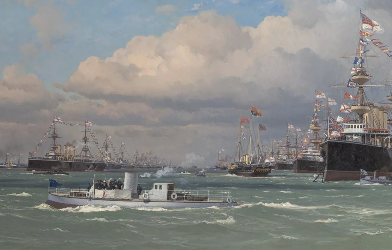Photo wallpaper sea, oil, ships, Eduardo De Martino, Edoardo de Martino, The Naval Review at Spithead