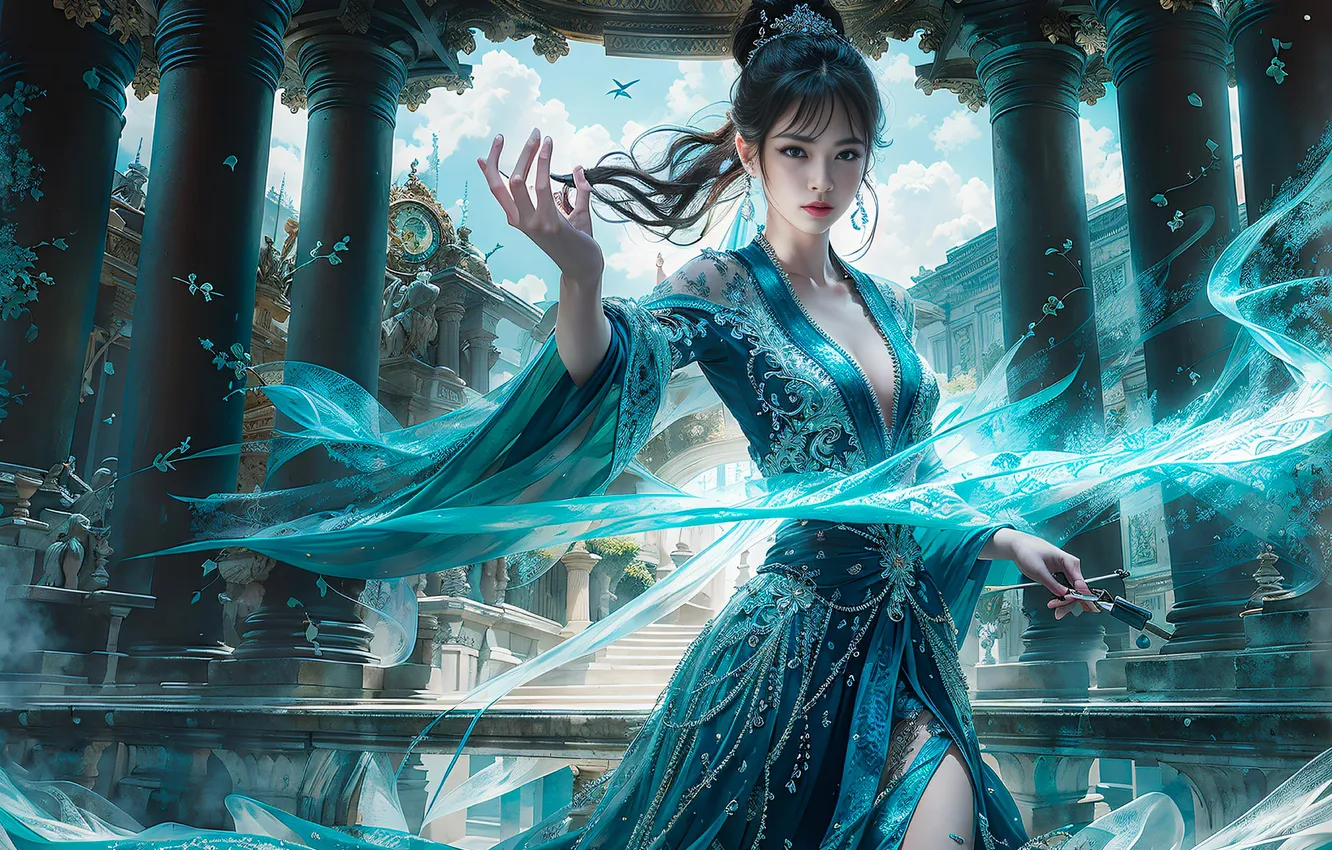 Photo wallpaper look, girl, fantasy, Asian, AI art, neural network