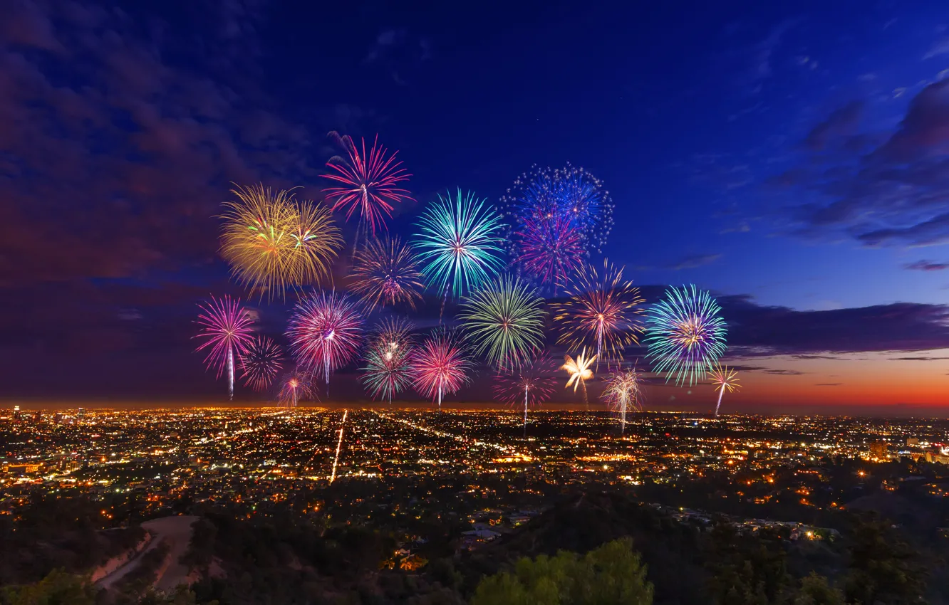 Photo wallpaper usa, fireworks, los angeles, 4 of july