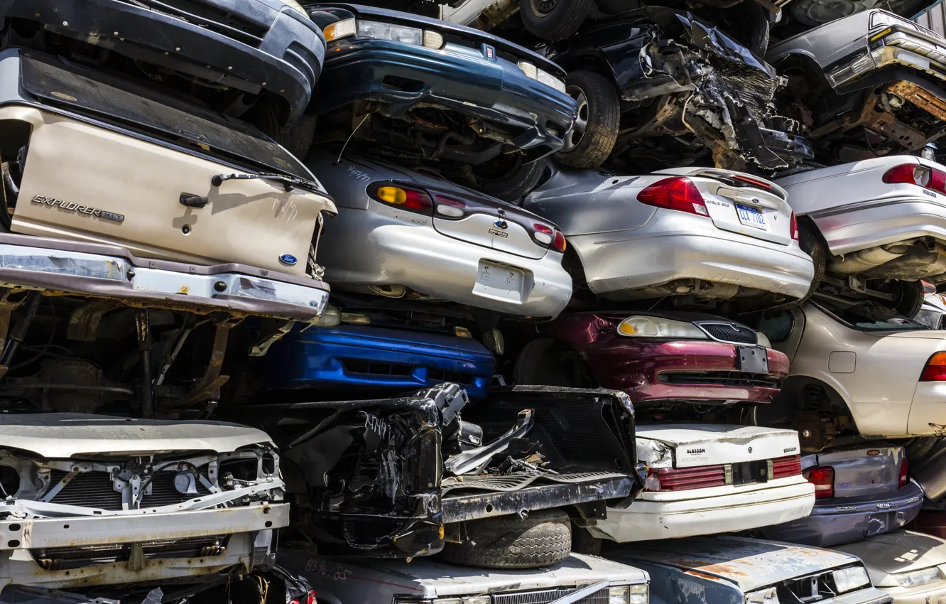 Photo wallpaper metal, Vehicles, Scrap metal, accumulated