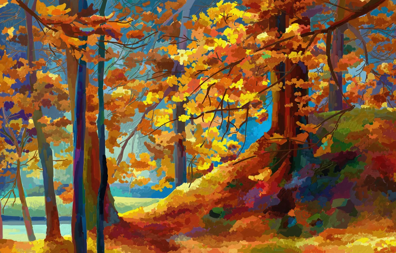 Photo wallpaper Nature, Figure, Autumn, Trees, Painting