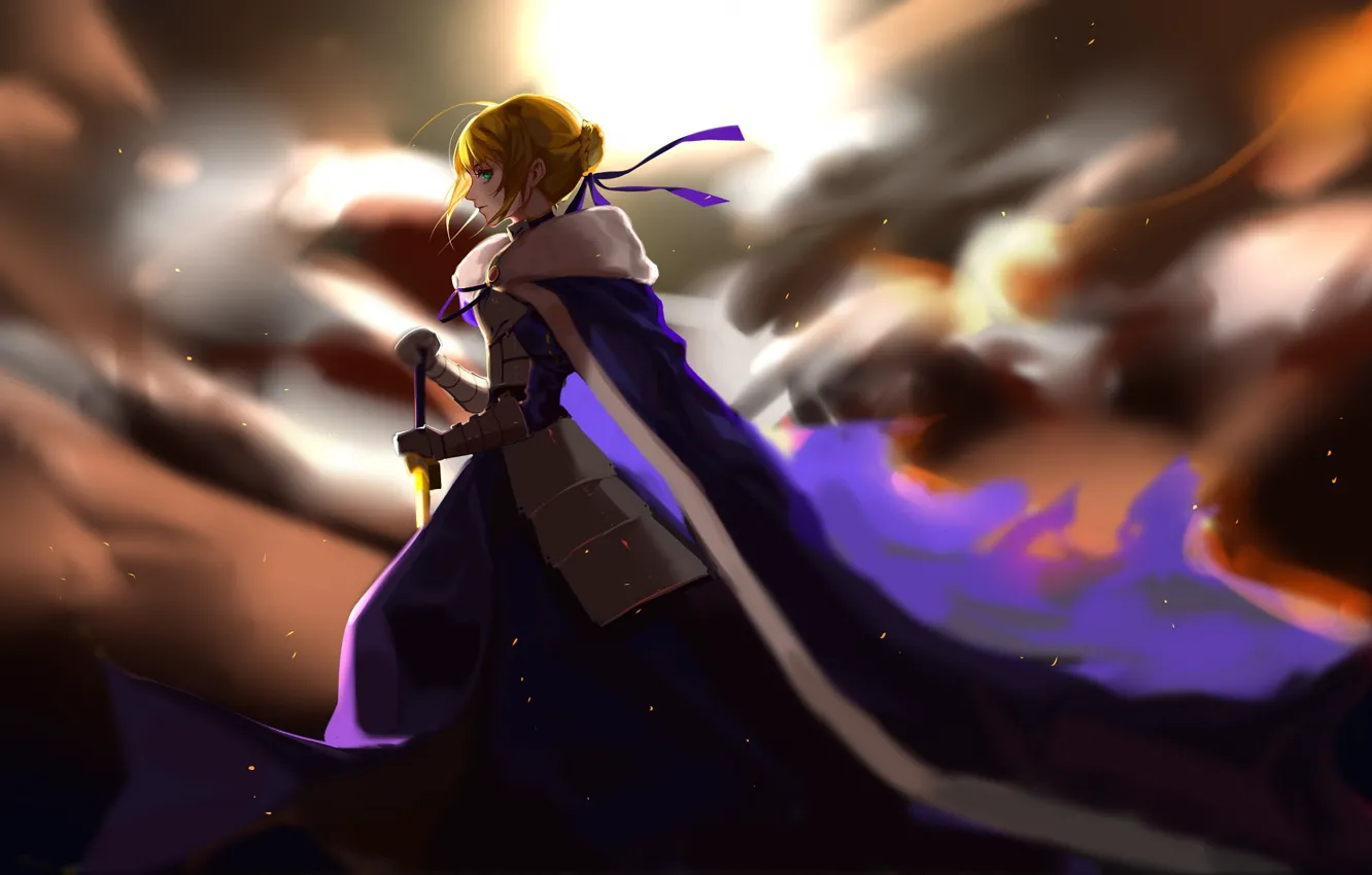 Photo wallpaper girl, sunset, saber, Fate stay night, Fate / Stay Night