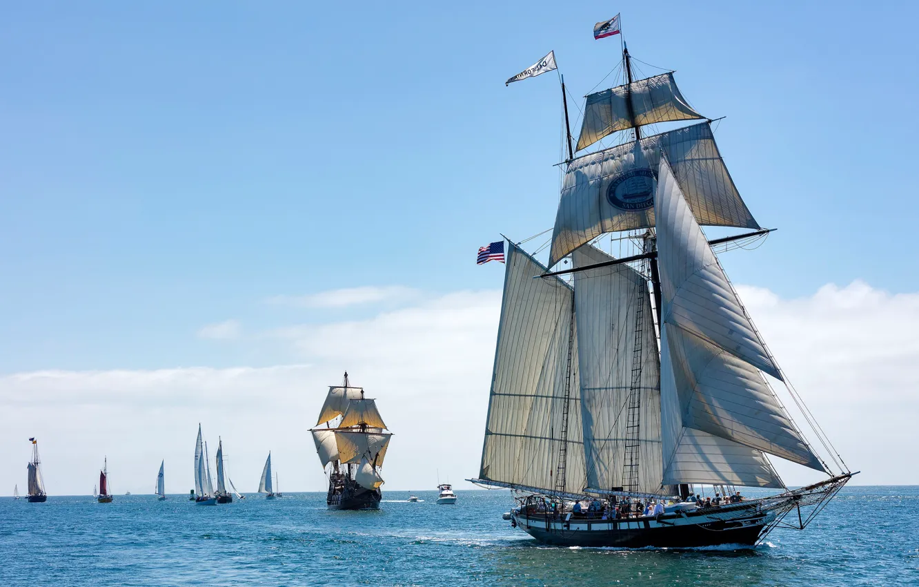 Photo wallpaper sea, yachts, CA, sails, California, sailboats, schooner, San Diego Bay