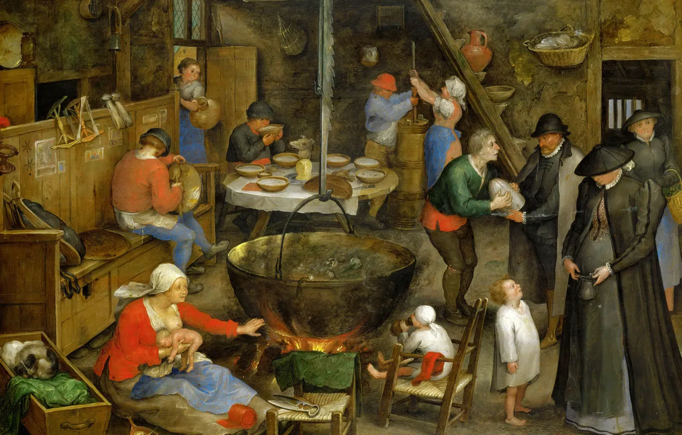 Photo wallpaper picture, genre, Jan Brueghel the elder, Visit to farm House