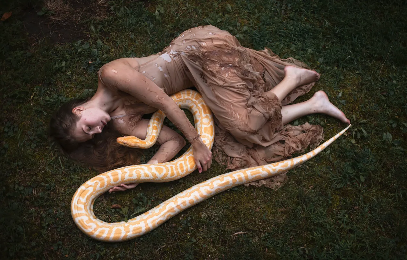 Photo wallpaper girl, snake, Aleah Michele