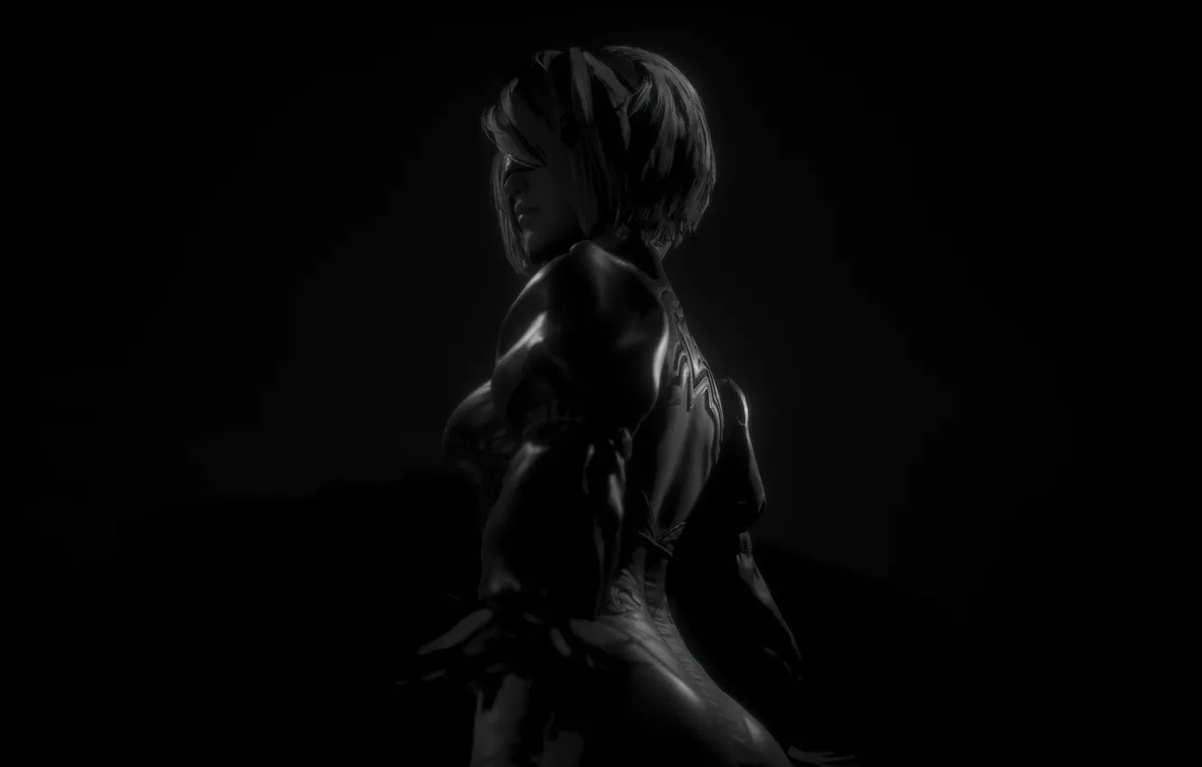 Photo wallpaper monochrome, black background, PlayStation, video games, Nier Automata, Stellar Blade, Eve, 2B Nier Automata