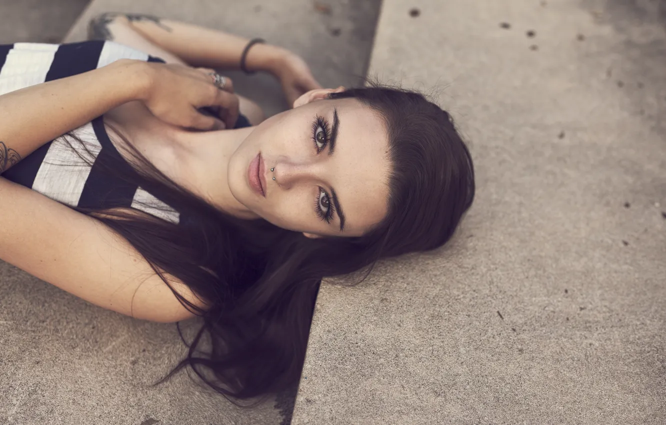 Photo wallpaper look, girl, piercing, brunette