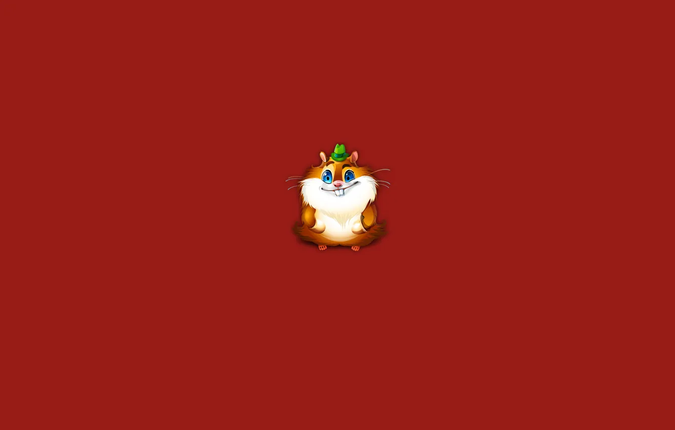 Photo wallpaper mustache, minimalism, hamster, red background, rodent, green hat