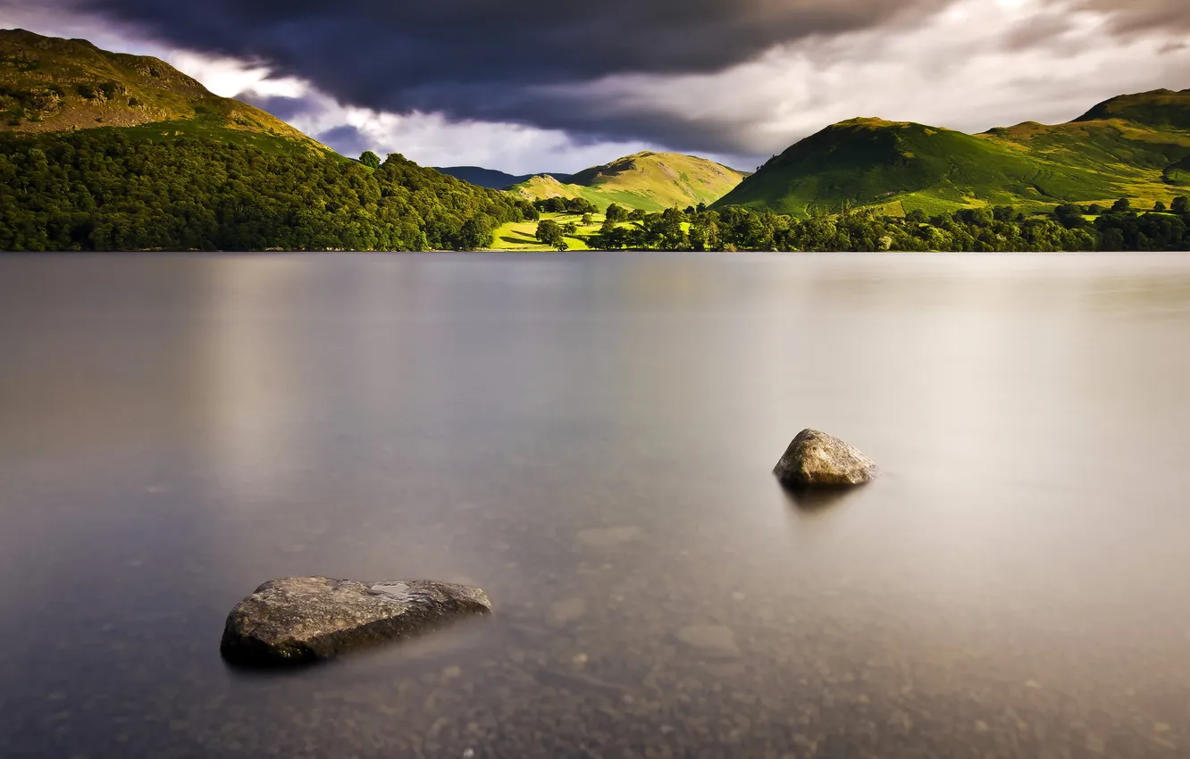 Photo wallpaper landscape, lake, stones