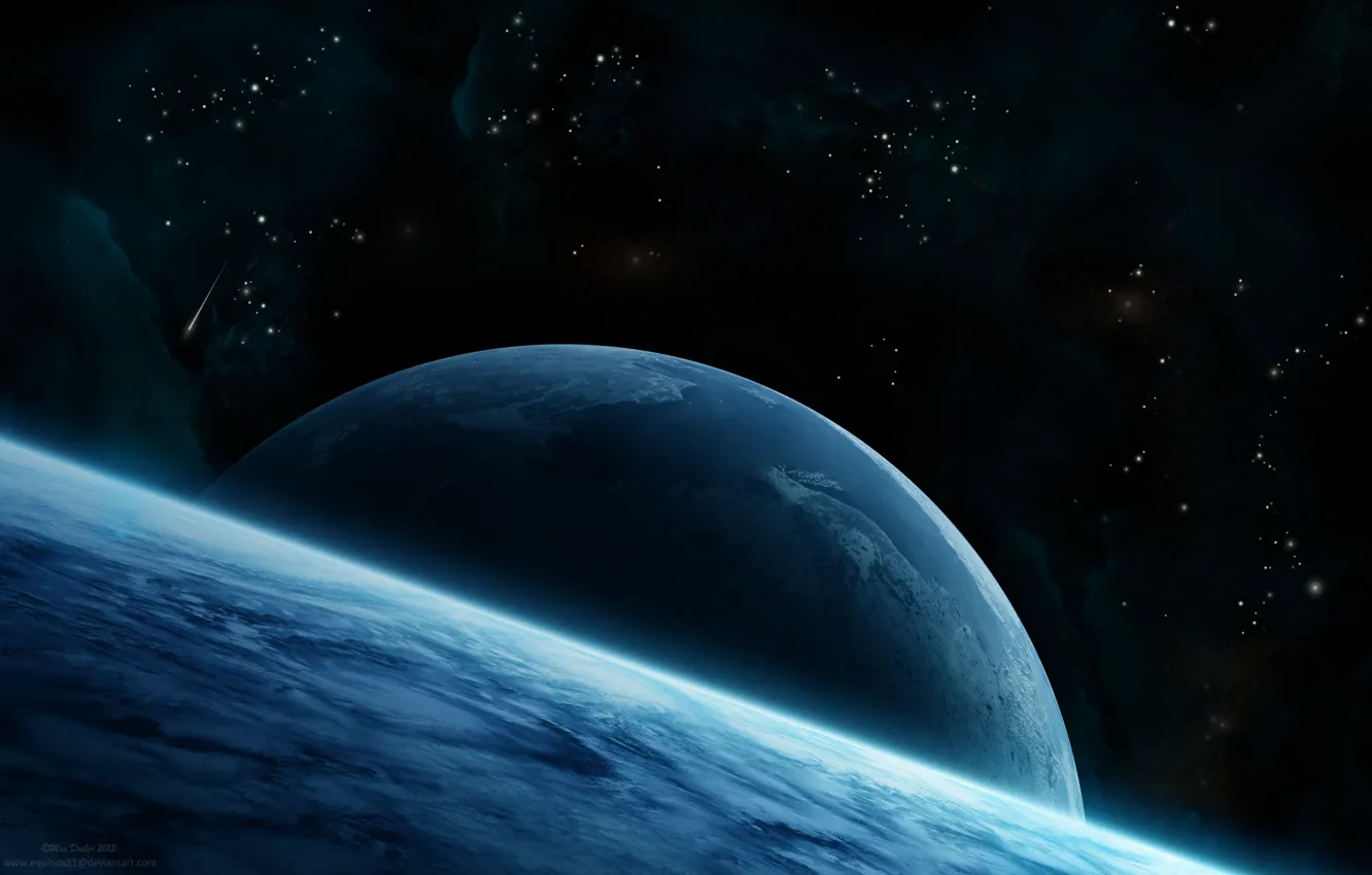 Photo wallpaper Star, Blue, planet, asteroid, Sci Fi