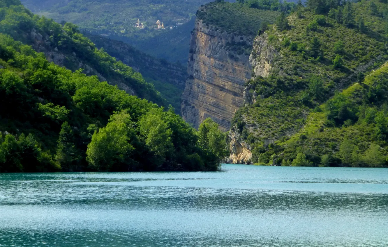 Photo wallpaper France, Chaudanne, rocks, lake, Castellane