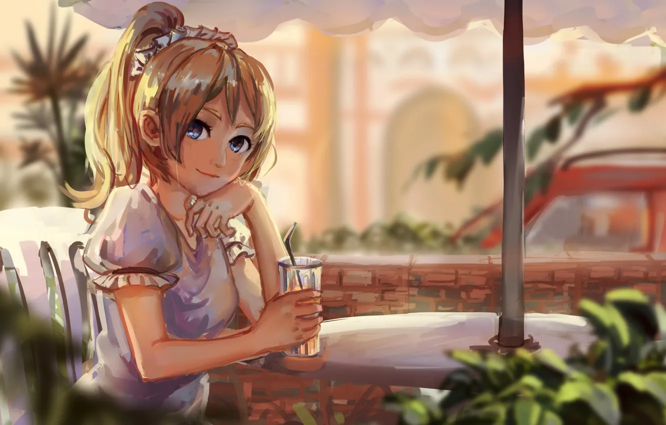 Photo wallpaper girl, cafe, sishenfan, Love Live!, Eri Ayase