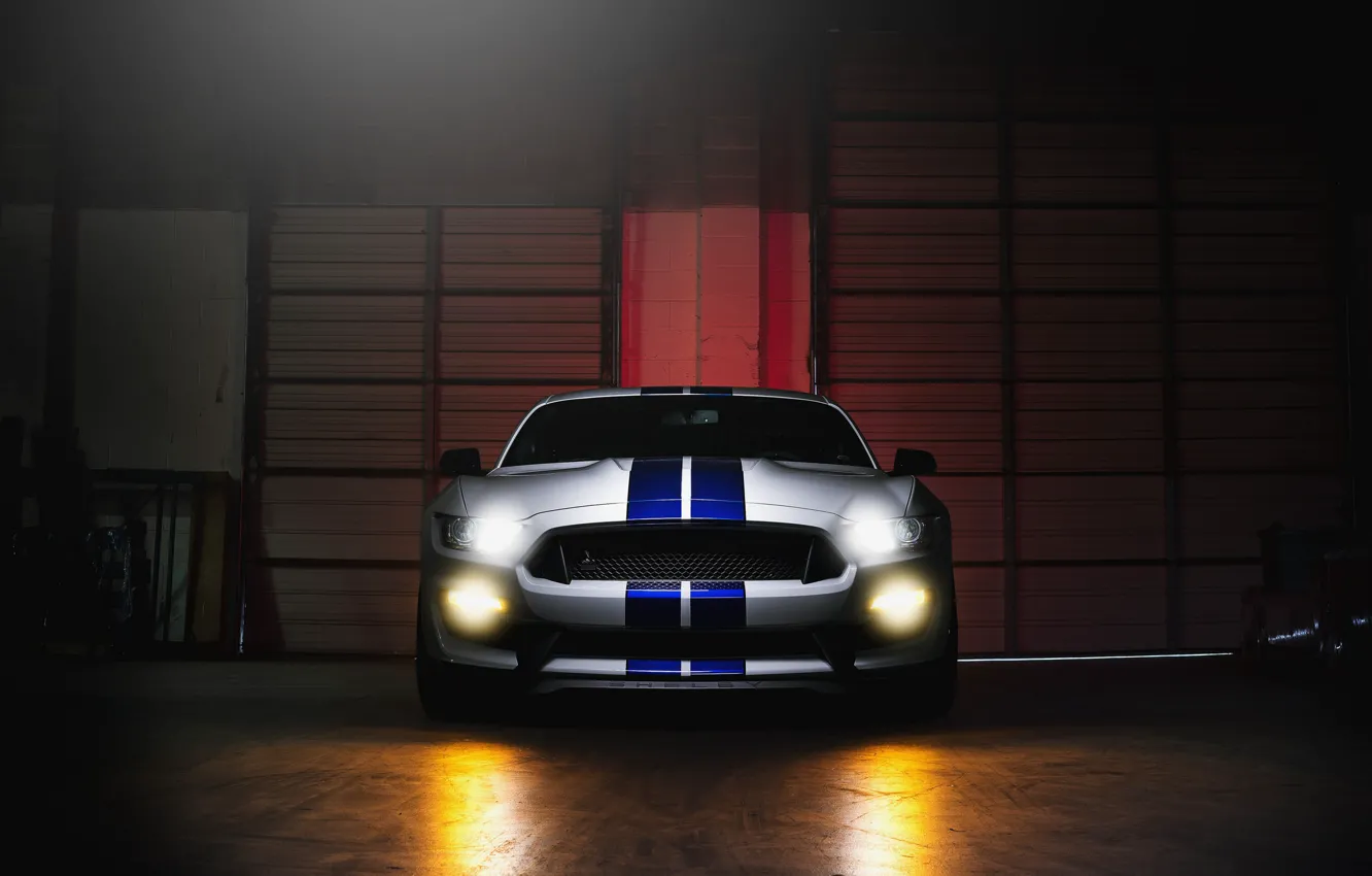 Photo wallpaper Mustang, Ford, Shelby, GT500, Light, Front, White, Sight