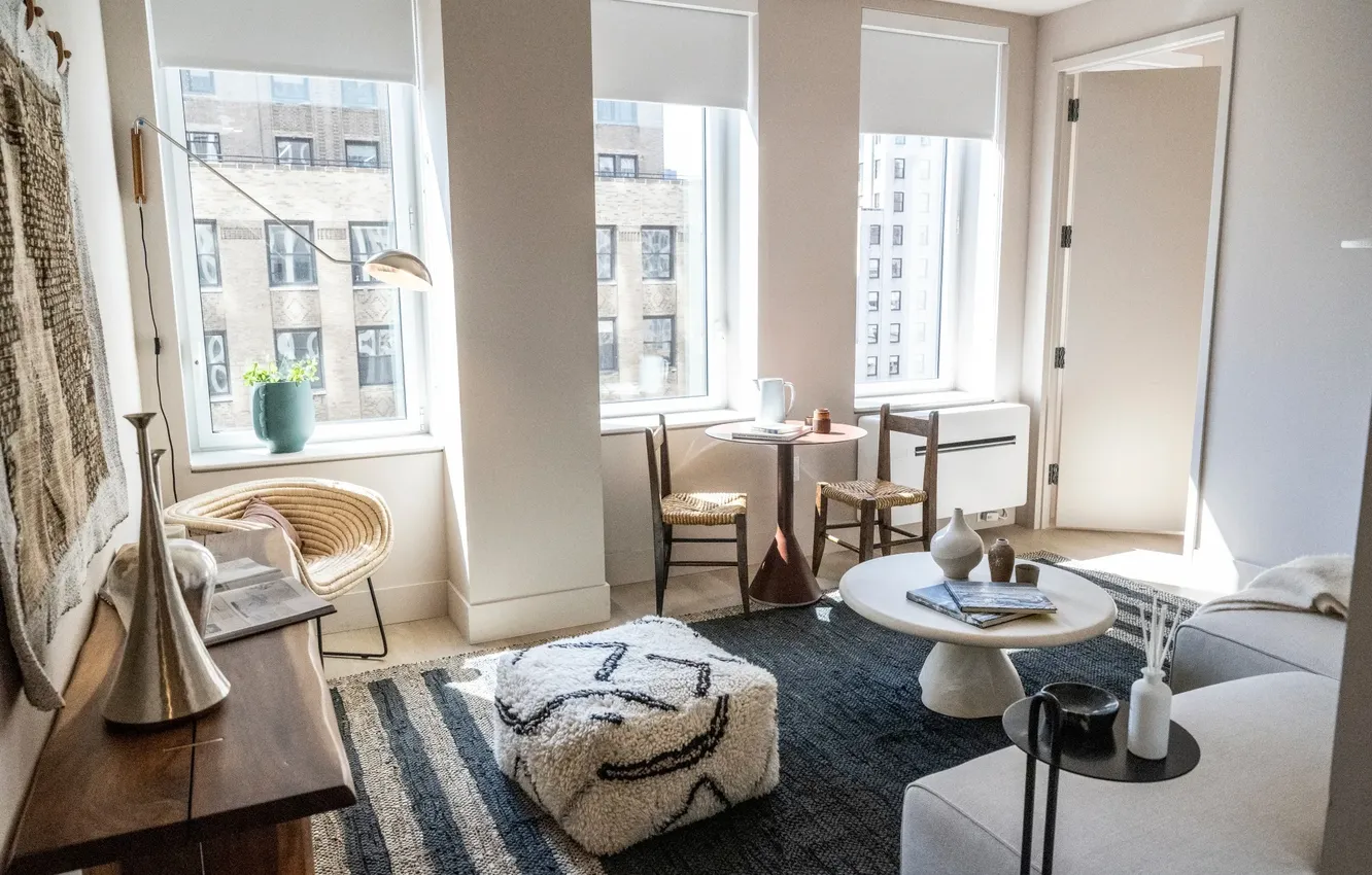 Photo wallpaper design, style, room, interior, living room, city apartment