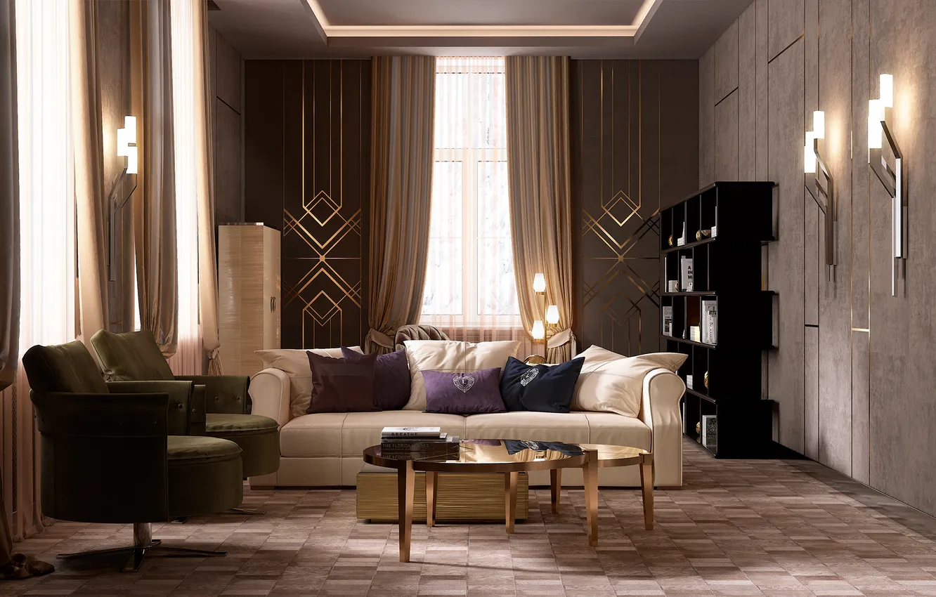Photo wallpaper design, style, room, interior, lighting, living room, upholstered furniture