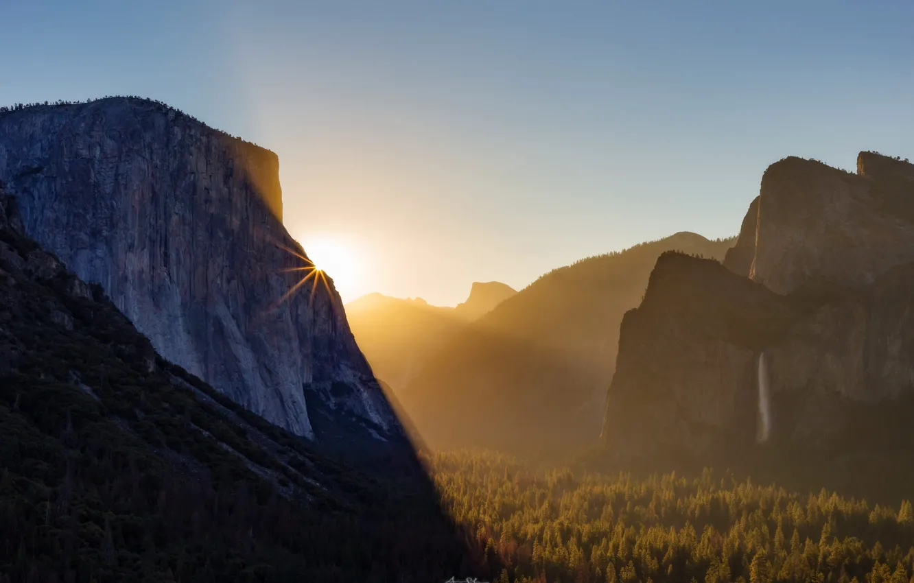 Photo wallpaper mountains, dawn, CA, USA, Yosemite