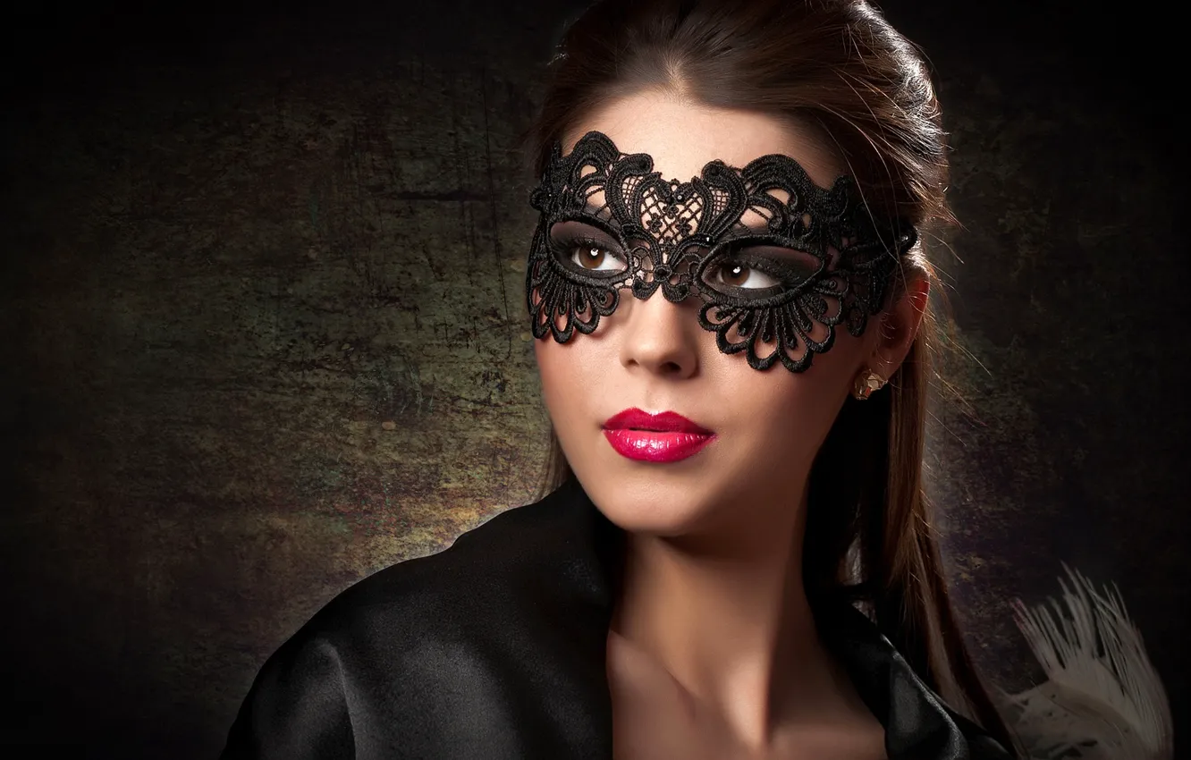 Photo wallpaper look, background, portrait, makeup, mask, hairstyle, brown hair, beauty