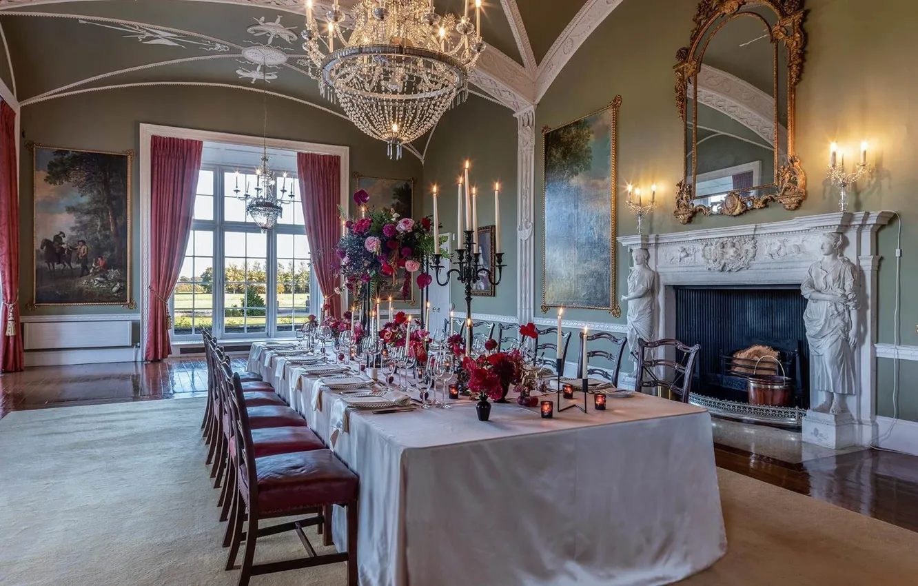 Photo wallpaper castle, interior, picture, fireplace, luxury, dining room, Ballroom, Banquet hall