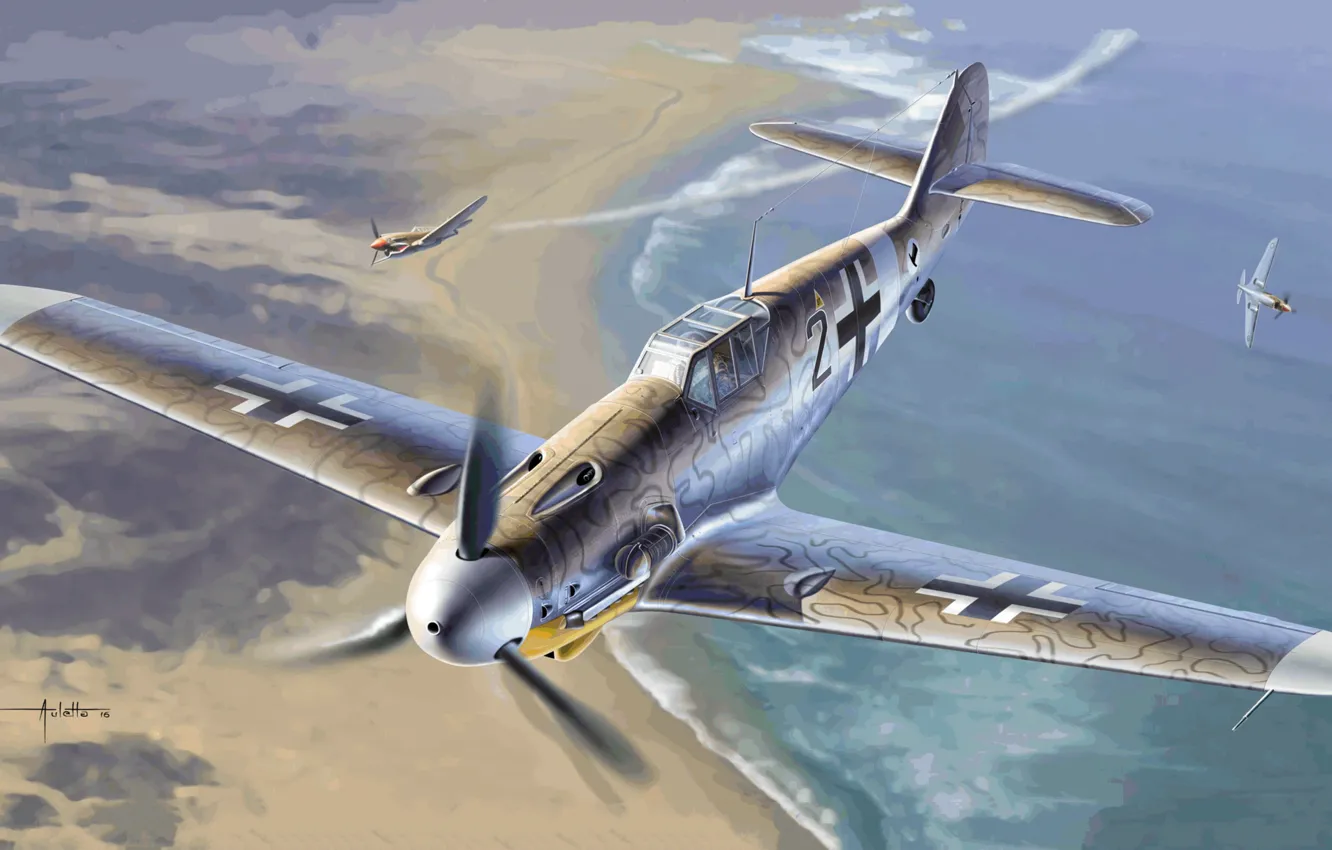 Photo wallpaper fighter, Messerschmitt, Germany, WWII, Gustav, Bf.109G-2/trop, JG77