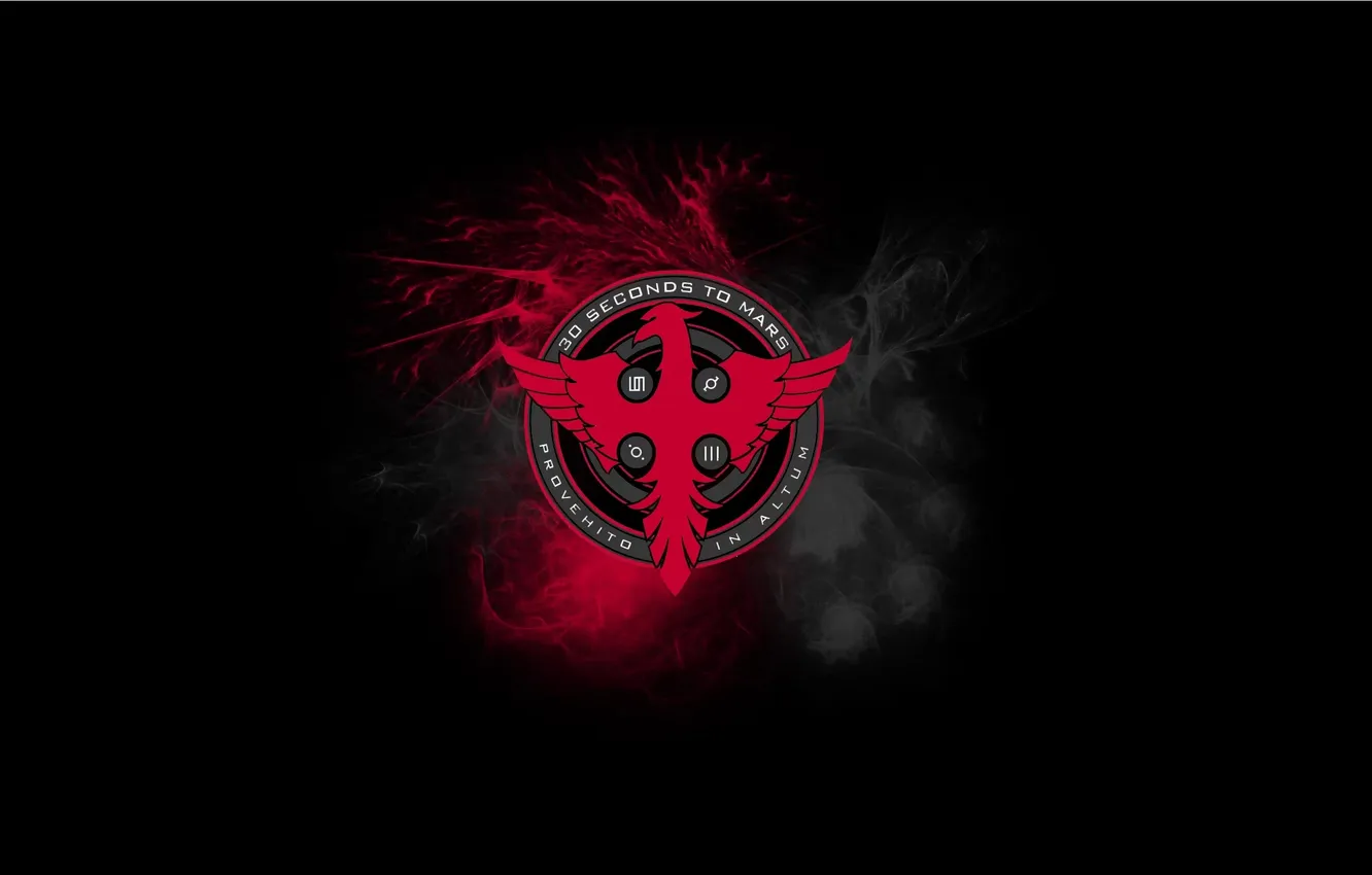 Photo wallpaper music, logo, group, black background, coat of arms, Phoenix, 30 seconds to mars