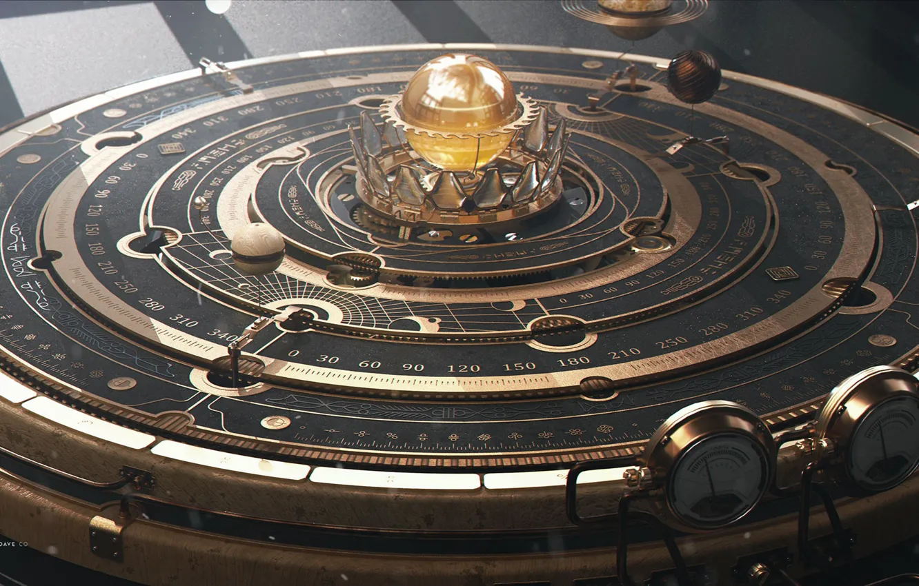 Photo wallpaper ball, scale, indicators, device, Steampunk Astrolabe Table with Ui