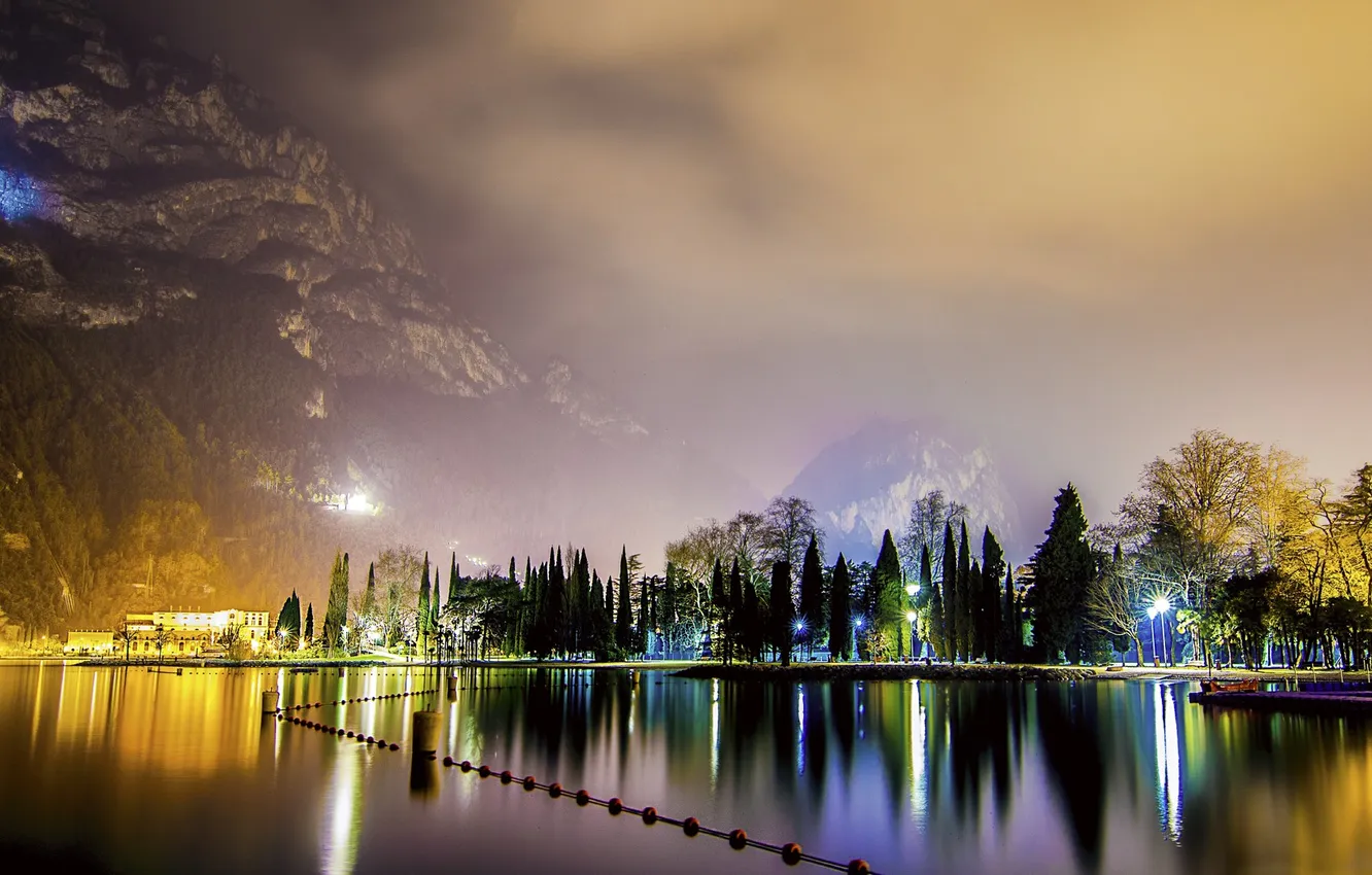 Photo wallpaper lights, trees, landscape, sunlight