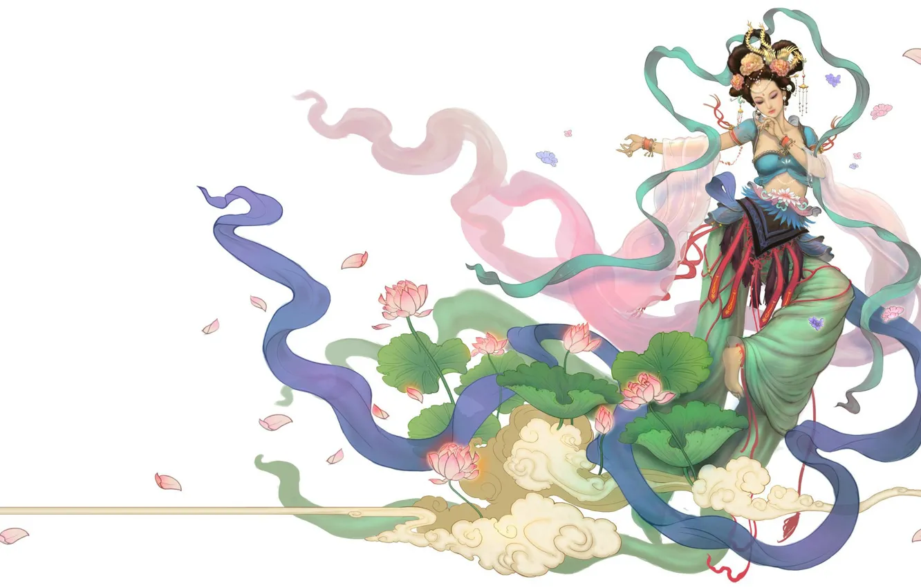Photo wallpaper girl, the wind, vector, art, Lotus, fantasy, dancer