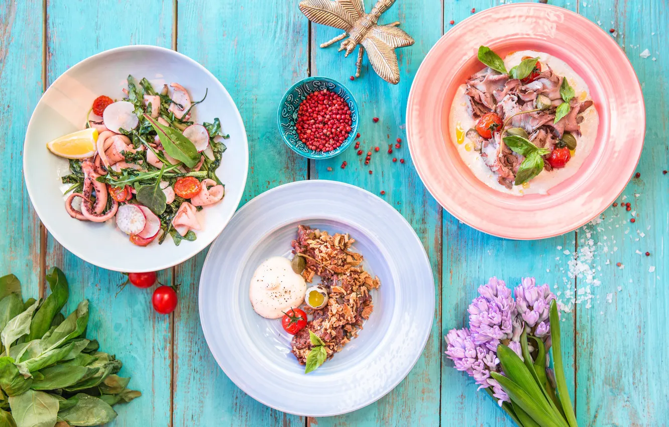 Photo wallpaper flowers, food, salad, cuts