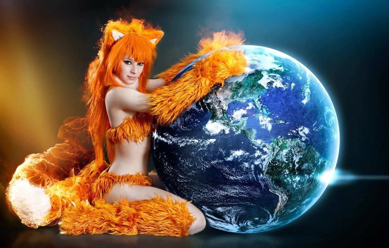 Photo wallpaper girl, Earth, beautiful, planet, Firefox
