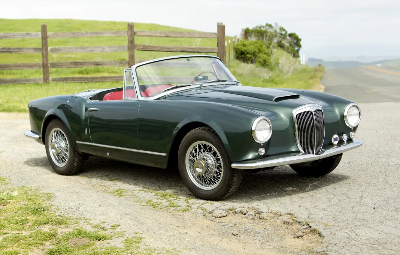 Photo wallpaper road, background, classic, the front, Lancia, Aurelia, Convertible, 1956