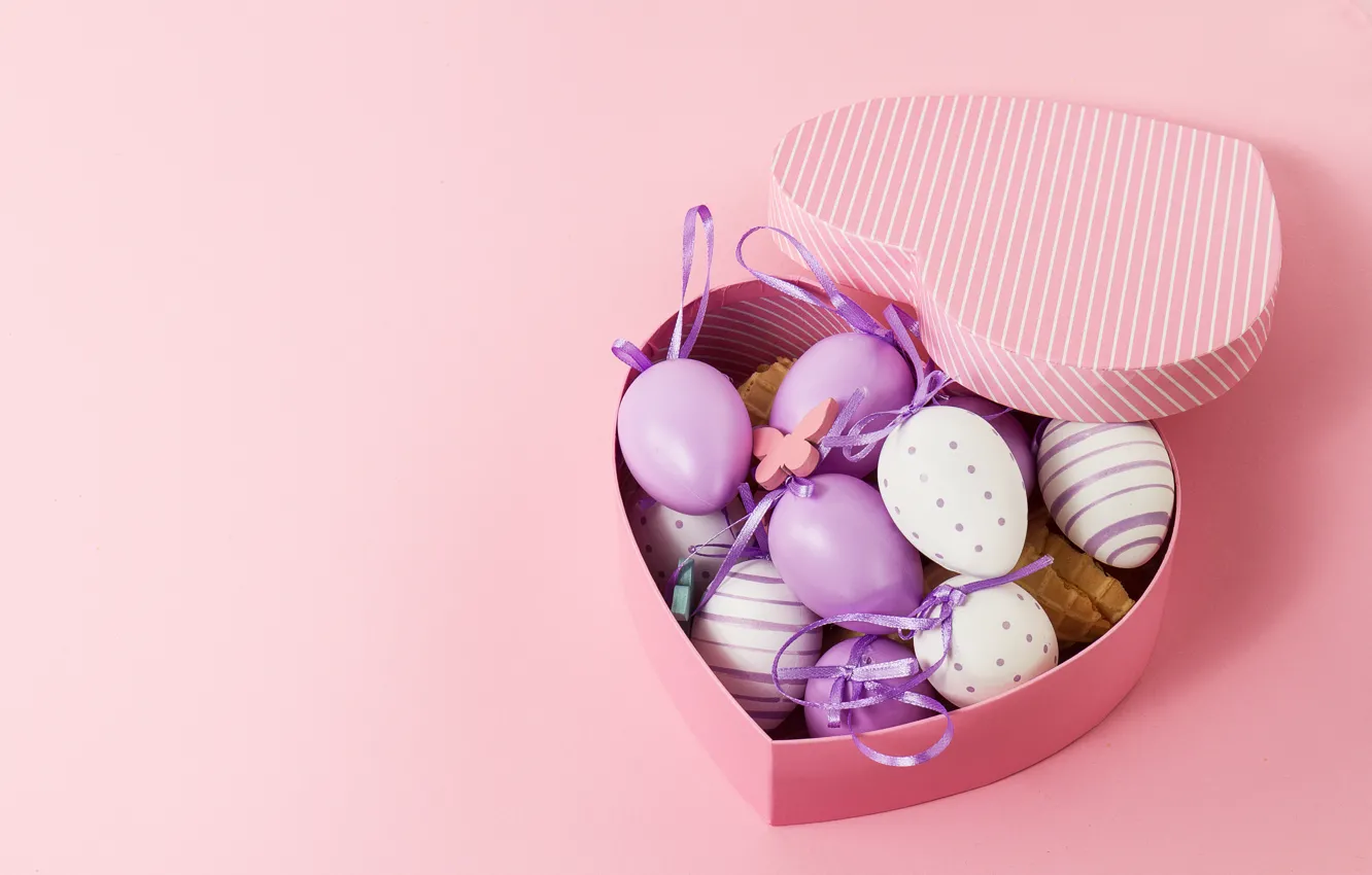 Photo wallpaper box, heart, eggs, Easter, box, heart, pink, spring