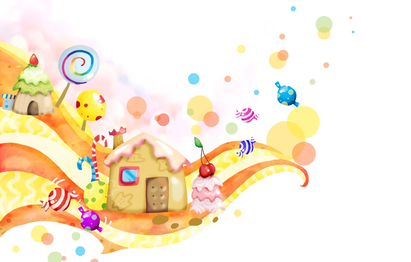 Photo wallpaper cherry, fantasy, curls, home, candy, sweet, lollipops, baby Wallpaper