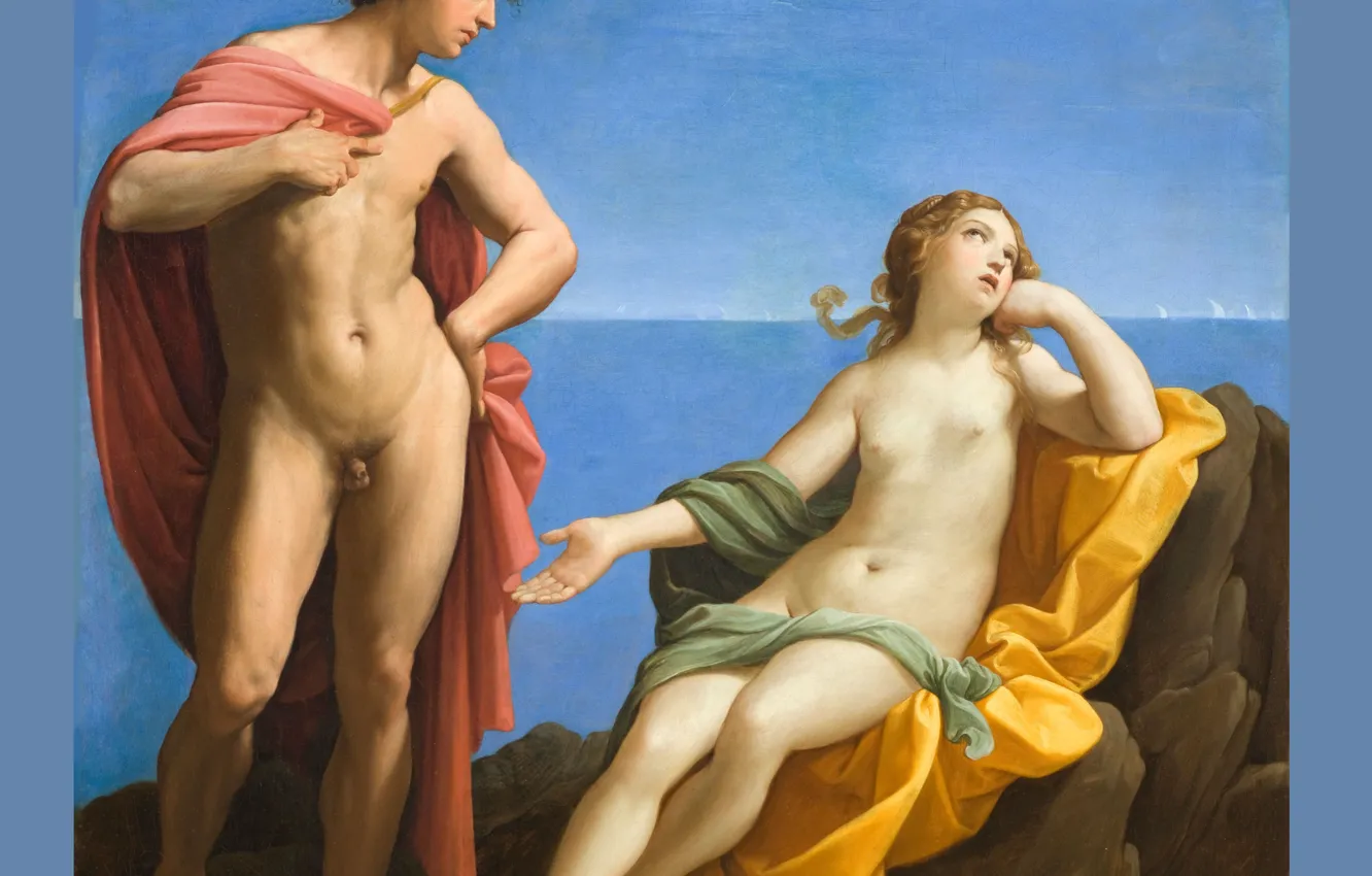 Photo wallpaper girl, picture, guy, two, naked, Italian painter, Guido Reni, Bacchus and Ariadne
